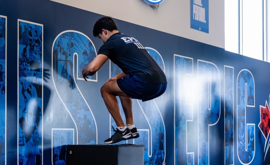 Athlete jump onto box in the EPIC gym